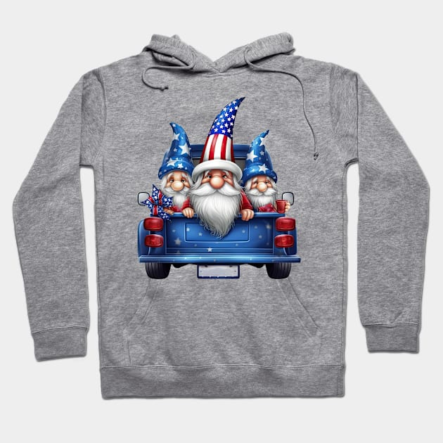 4th of July Gnomes on Truck Hoodie by Chromatic Fusion Studio